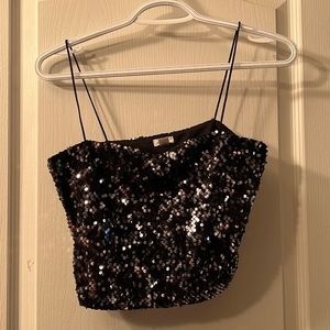 Black Garage Sequin Crop Top